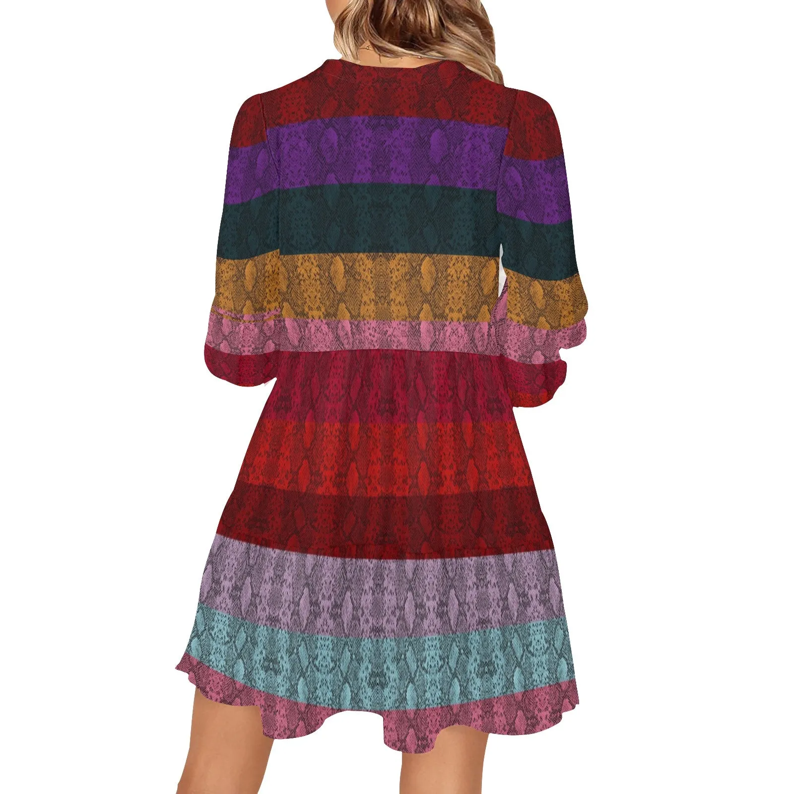 2 multicolored snakeskin2 V-Neck Loose Fit Dress (Model D62)