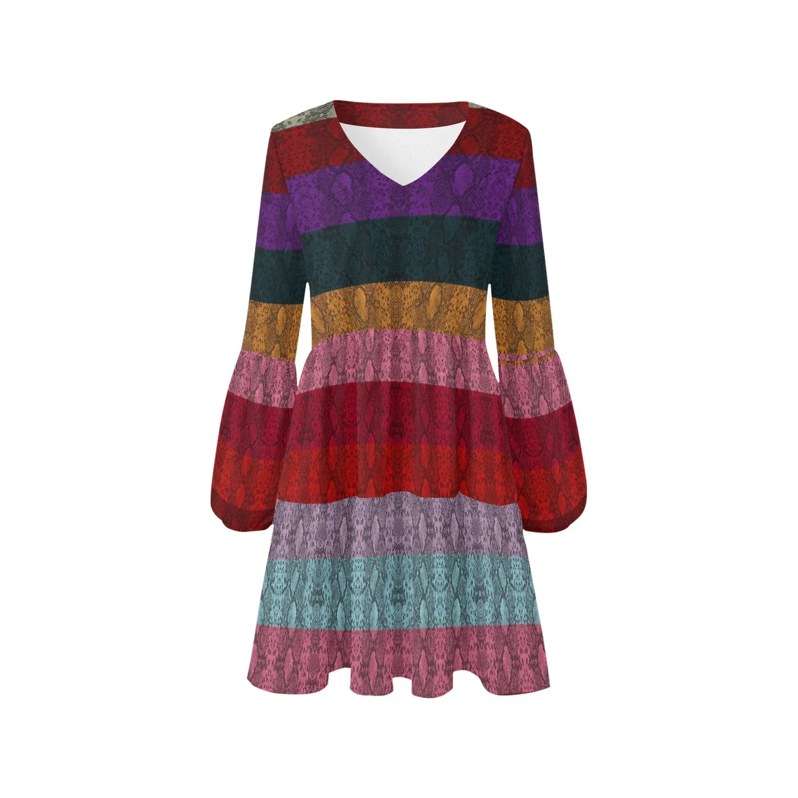 2 multicolored snakeskin2 V-Neck Loose Fit Dress (Model D62)