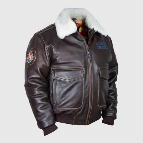 A-2 Flight Aviator Bomber Black Leather Jacket