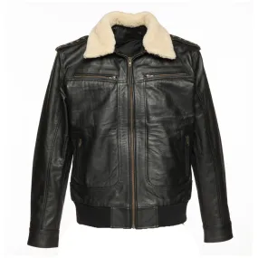 Alaric black bomber jacket with shearling collar