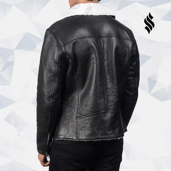 Alberto White Shearling Black Leather Jacket