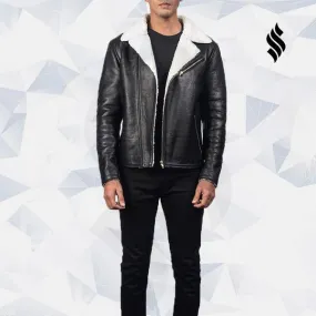 Alberto White Shearling Black Leather Jacket