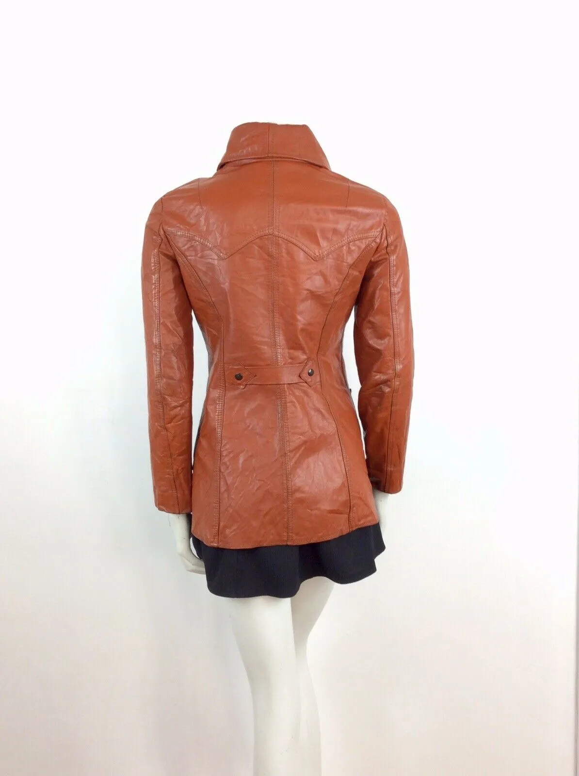 AMAZING VINTAGE 70s DEEP TAN BURNT ORANGE BROWN FITTED LEATHER JACKET 6 8 10