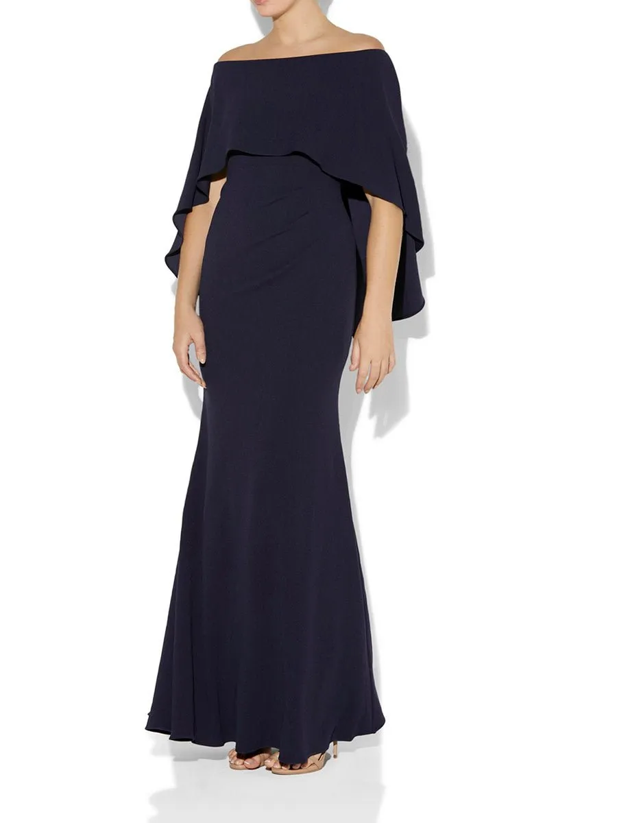 Ariella Navy Stretch Crepe Gown