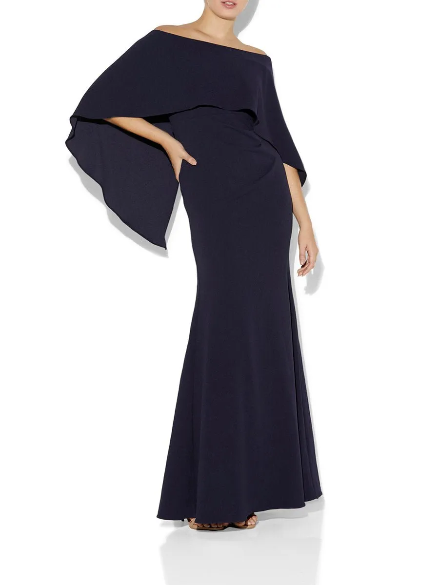 Ariella Navy Stretch Crepe Gown