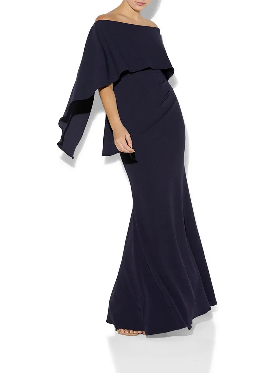 Ariella Navy Stretch Crepe Gown