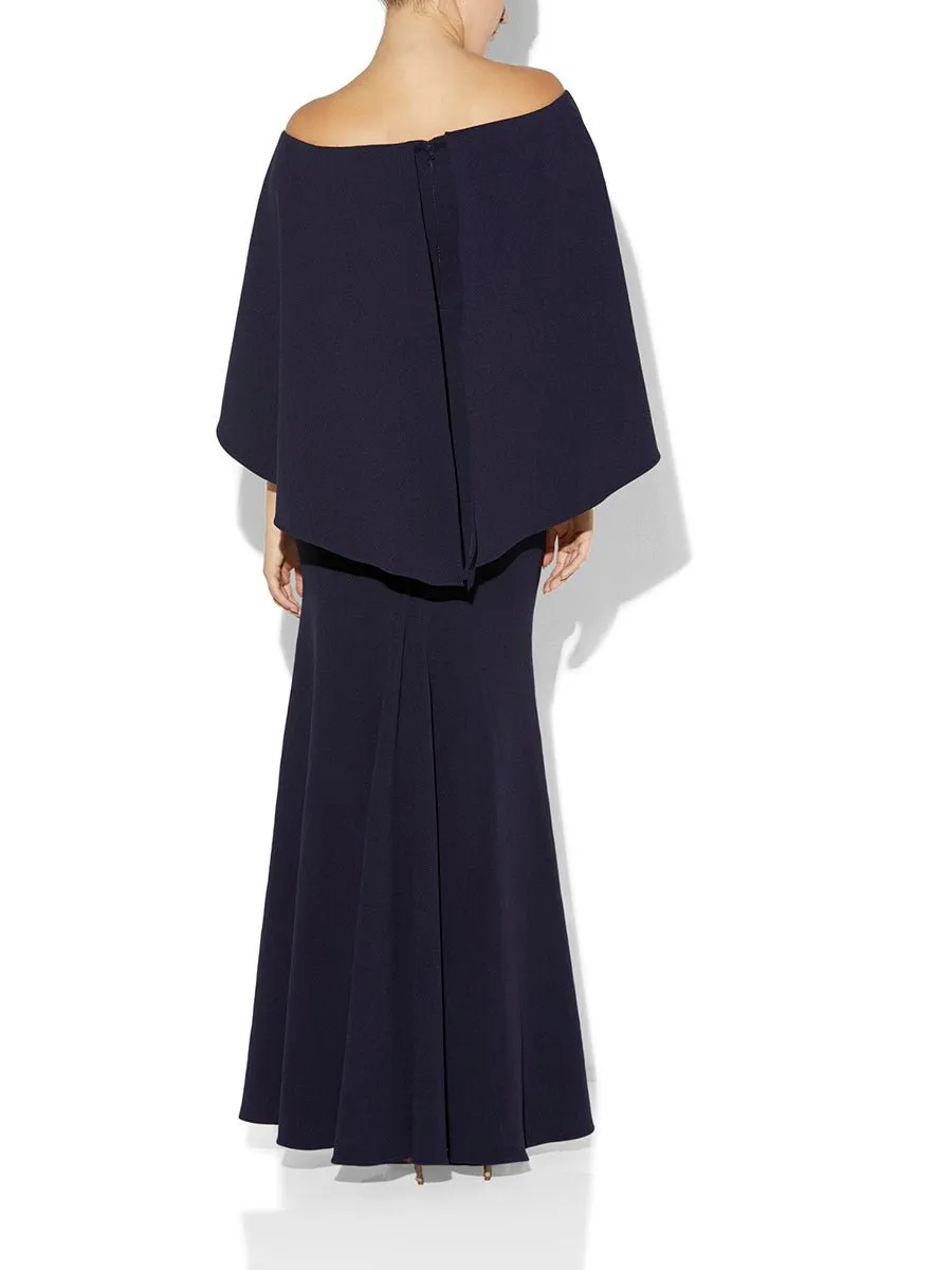 Ariella Navy Stretch Crepe Gown