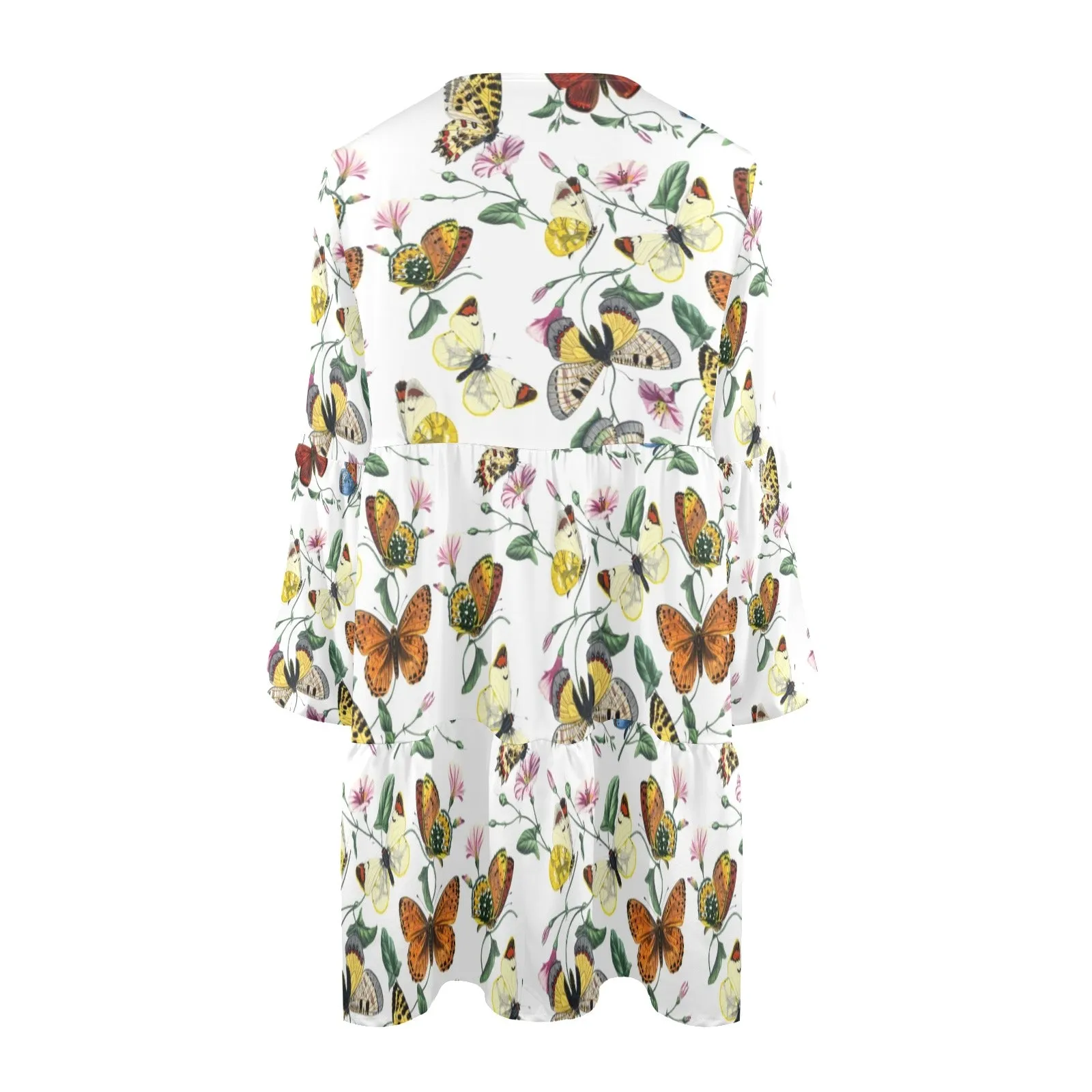 artsadd butterfly print V-Neck Loose Fit Dress (Model D66)