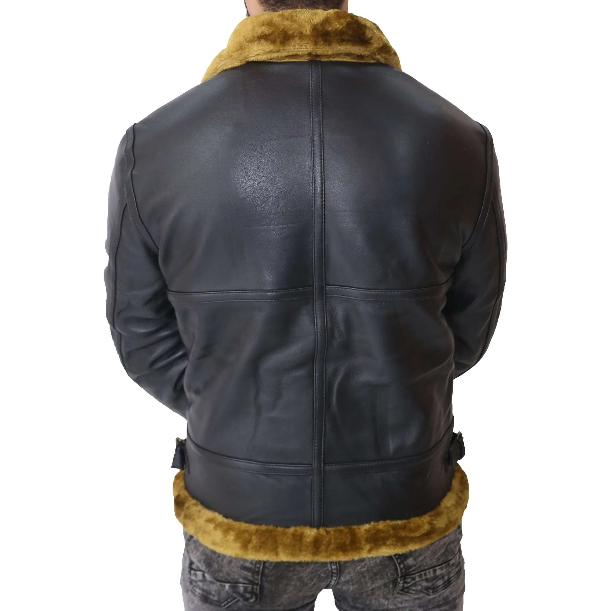 B3 Bomber Men's Real Shearling Black Winter Leather Jacket