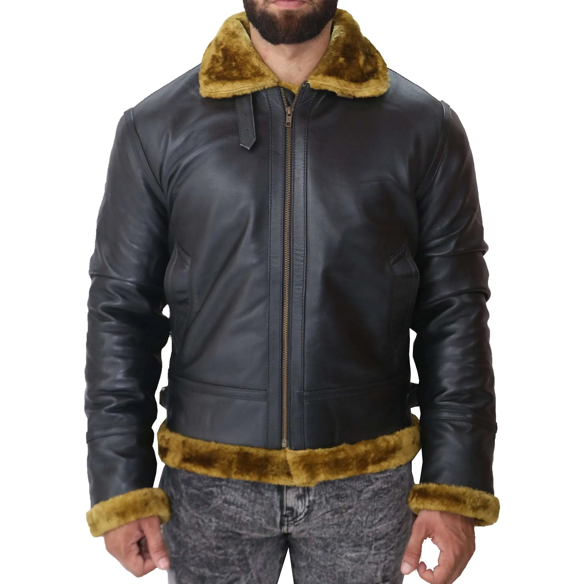 B3 Bomber Men's Real Shearling Black Winter Leather Jacket