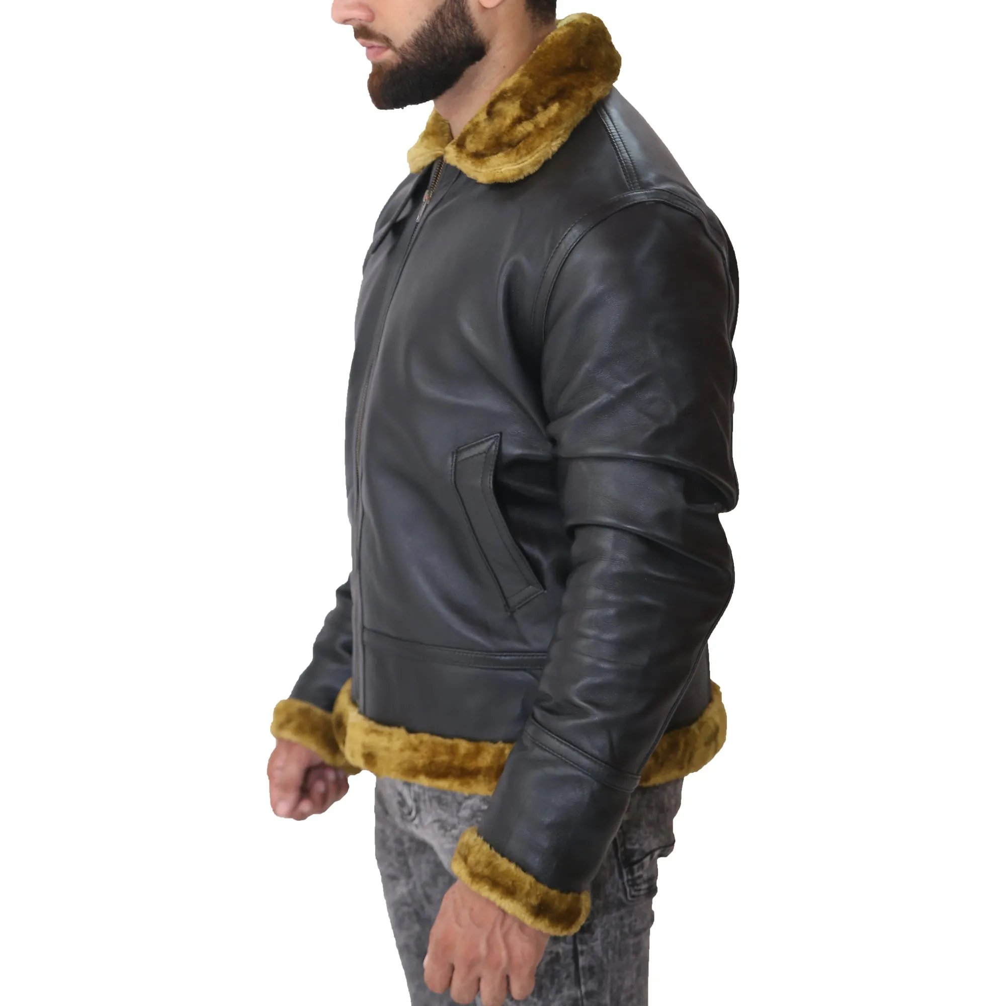 B3 Bomber Men's Real Shearling Black Winter Leather Jacket