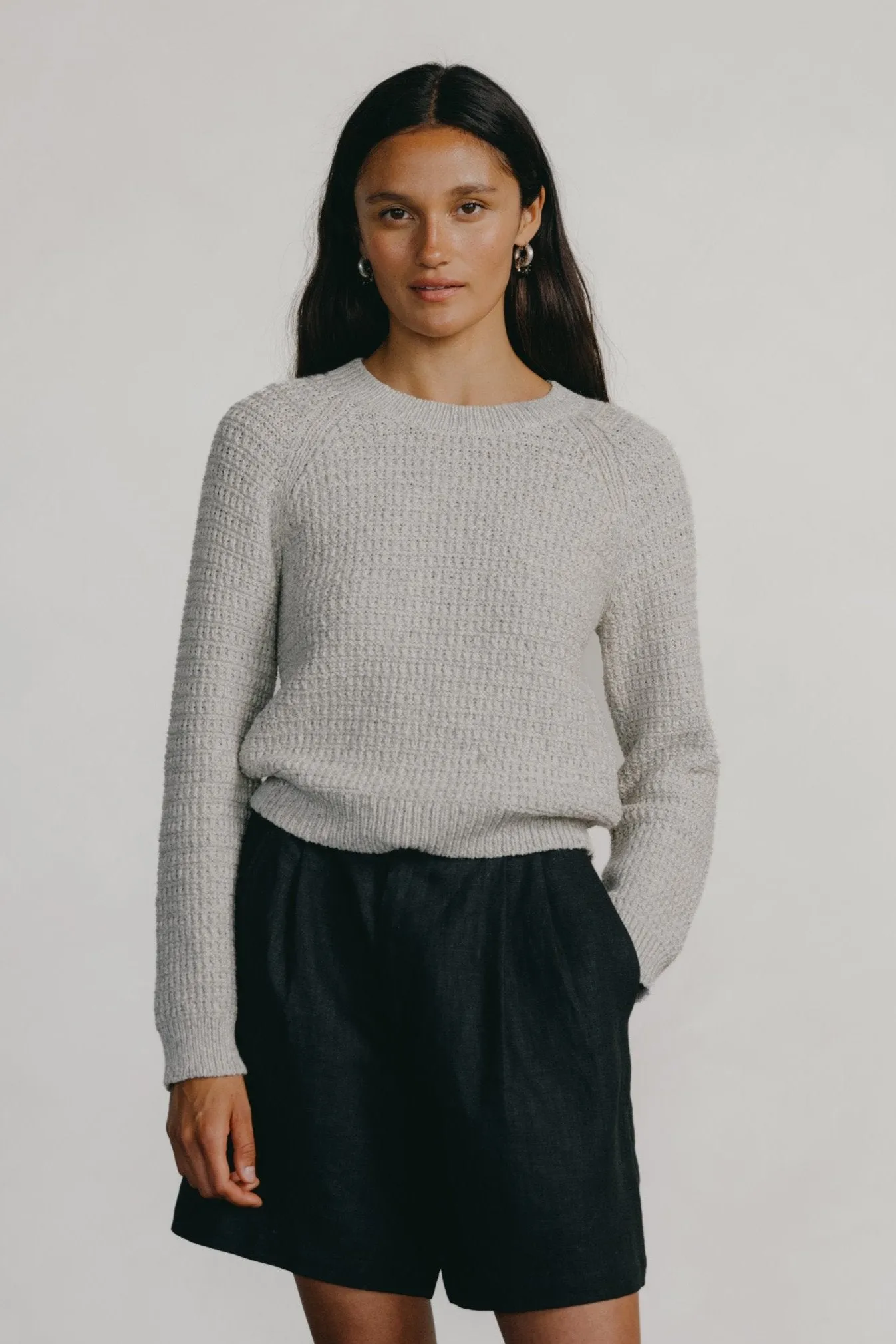 Barrett Waffle Knit Pullover, Alpaca Cotton, Heather Grey