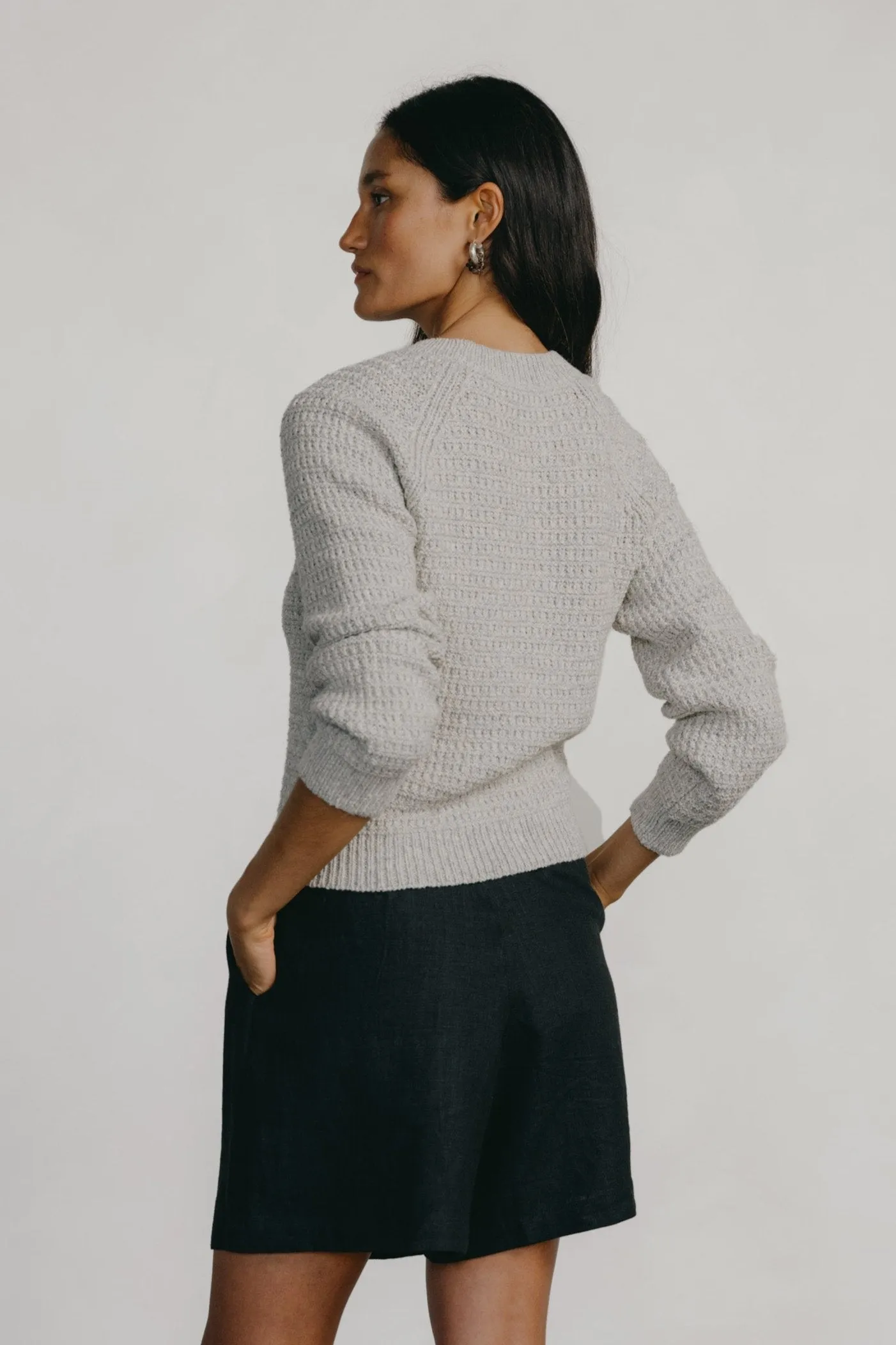 Barrett Waffle Knit Pullover, Alpaca Cotton, Heather Grey