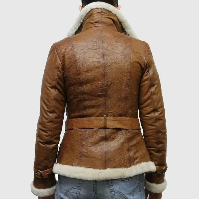 Best Genuine Brown pilot aviator genuine shearling leather jacket for women