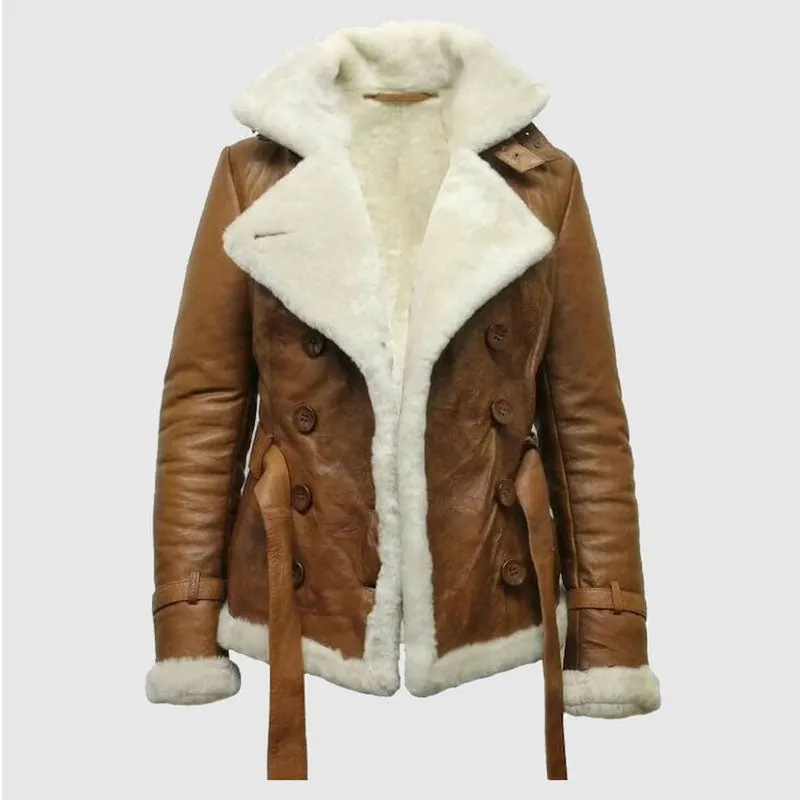 Best Genuine Brown pilot aviator genuine shearling leather jacket for women