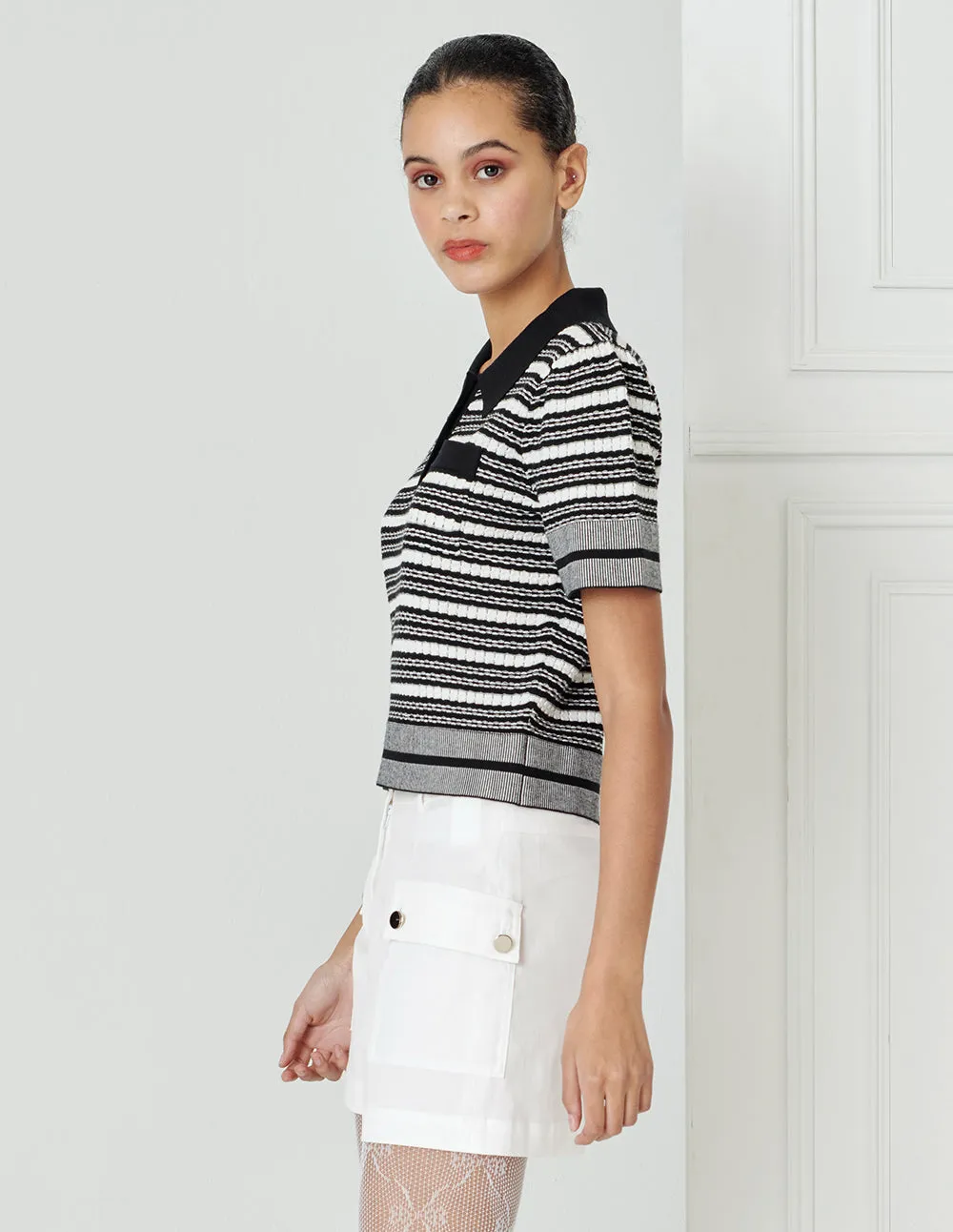 BORA AKSU Polo Collar Half Cardigan Short-Sleeved Pullover