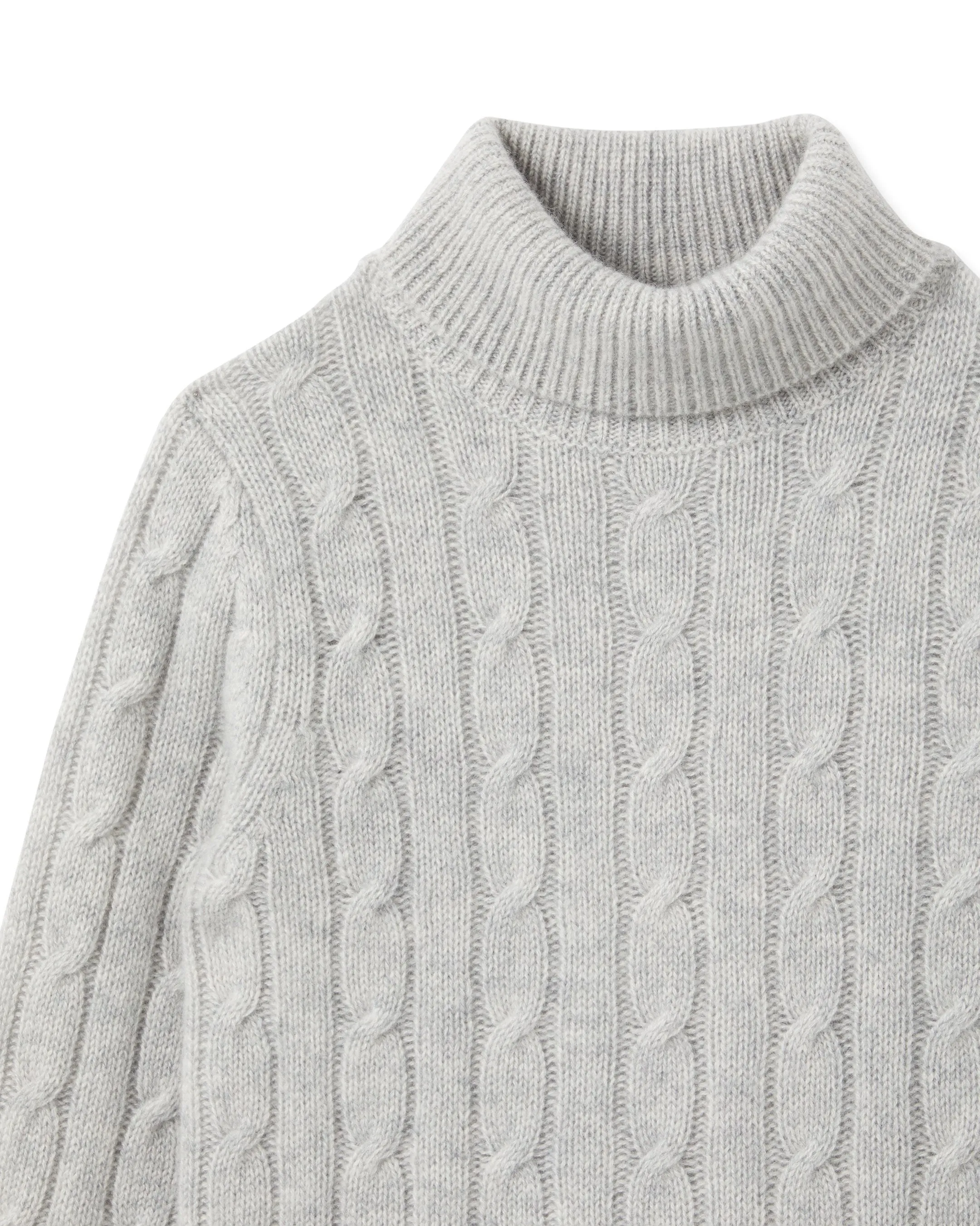 Boys Cable Turtle Neck Cashmere Sweater Fumo Grey