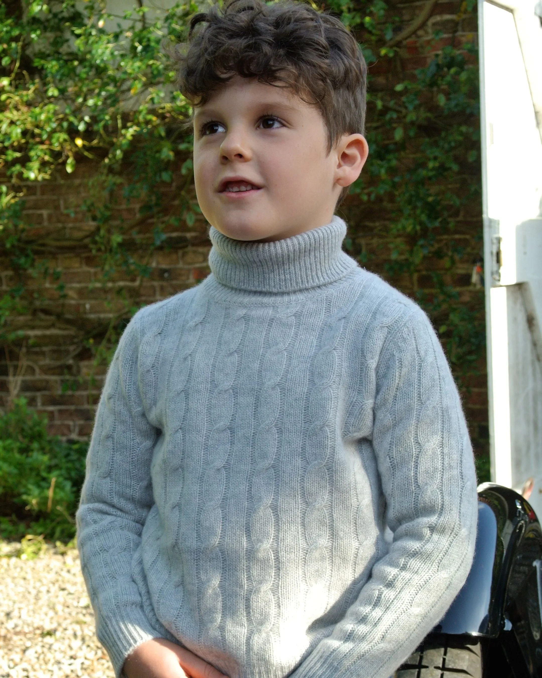 Boys Cable Turtle Neck Cashmere Sweater Fumo Grey