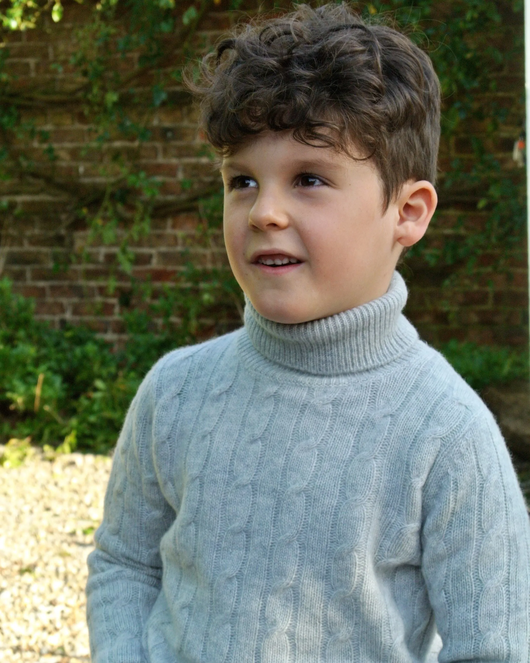 Boys Cable Turtle Neck Cashmere Sweater Fumo Grey