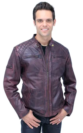 Burgundy Distressed Leather Vented Scooter Jacket CC Pockets #MA2021VQGR