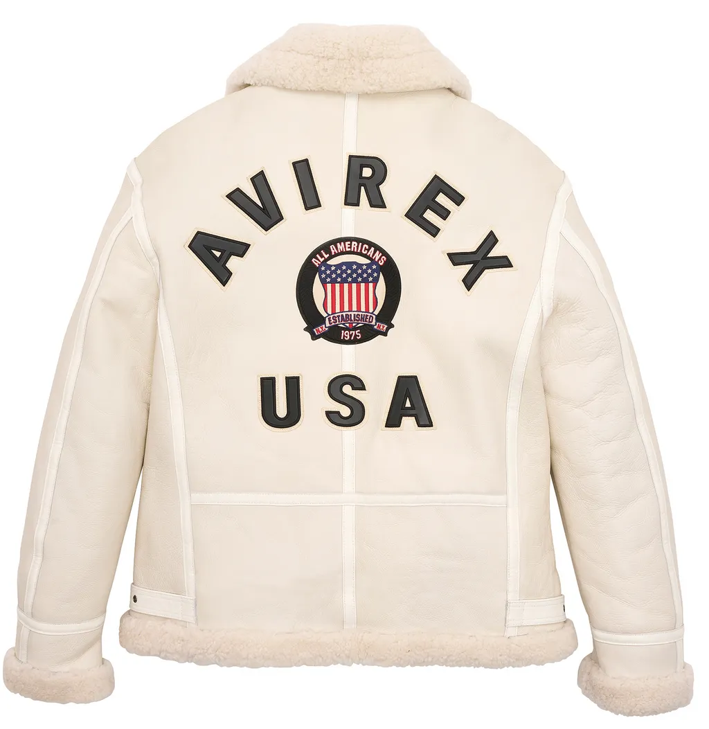 Buy Best Winter Avirex B3 Bomber Shearling Snow White Leather Jackets For Sale Mens