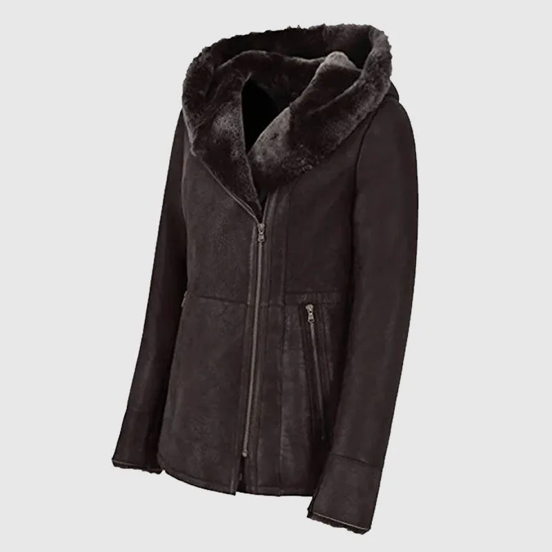 Buy Womens Hooded Fur Shearling Long Jacket For Sale