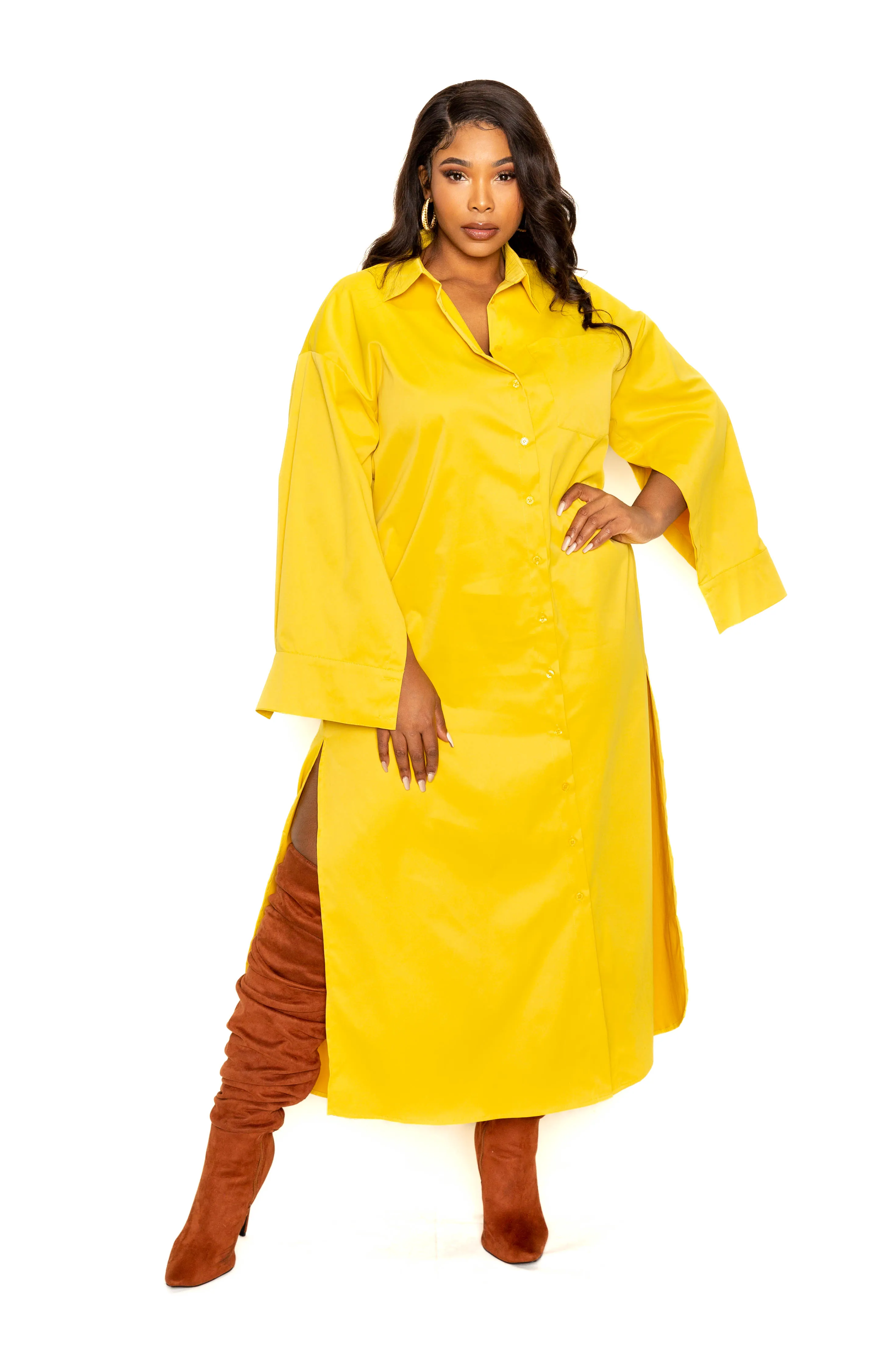 Cape Sleeve Shirt Dress Voluptuous ( ) Plus Size- 2 colors - Ships from The US