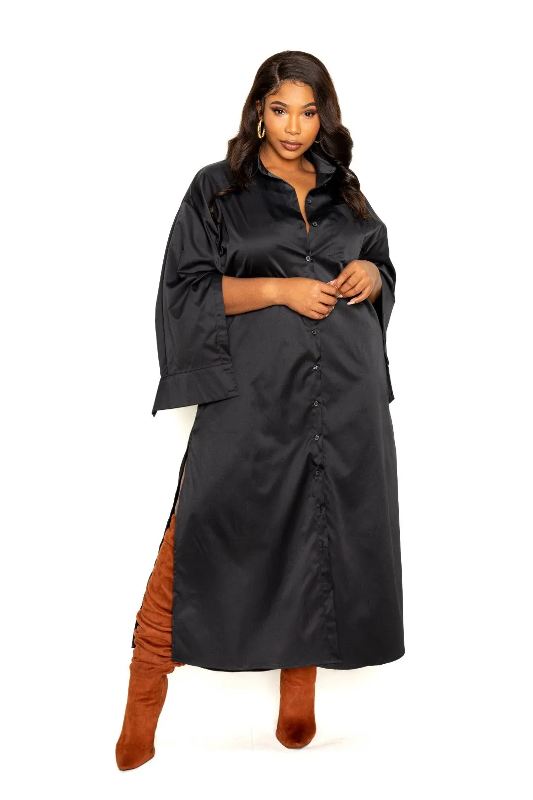 Cape Sleeve Shirt Dress Voluptuous ( ) Plus Size- 2 colors - Ships from The US