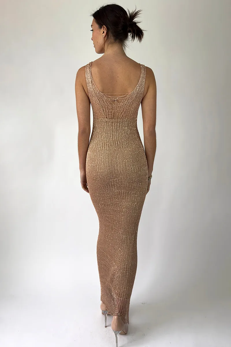 CHAIN TANK ROSE GOLD GOWN WITH SLIP