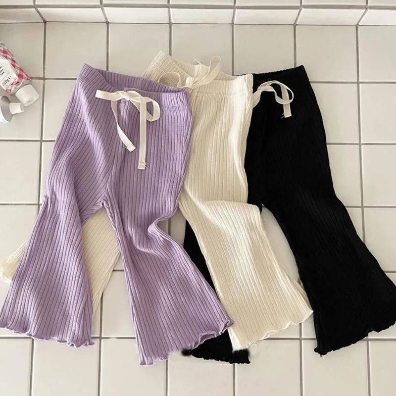 Children's Pants Girls Solid Elasticity Leggings Cotton Ruffle Trousers 3-9 Years Kids Pants Toddler Girls flared Pant