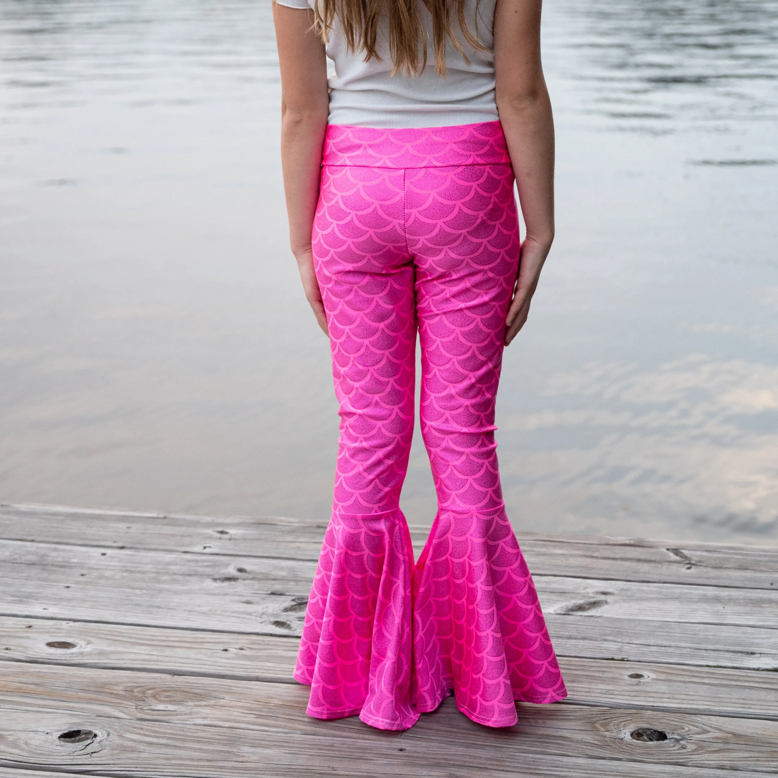 Children's Pink or White Mermaid Scales Bell Bottoms