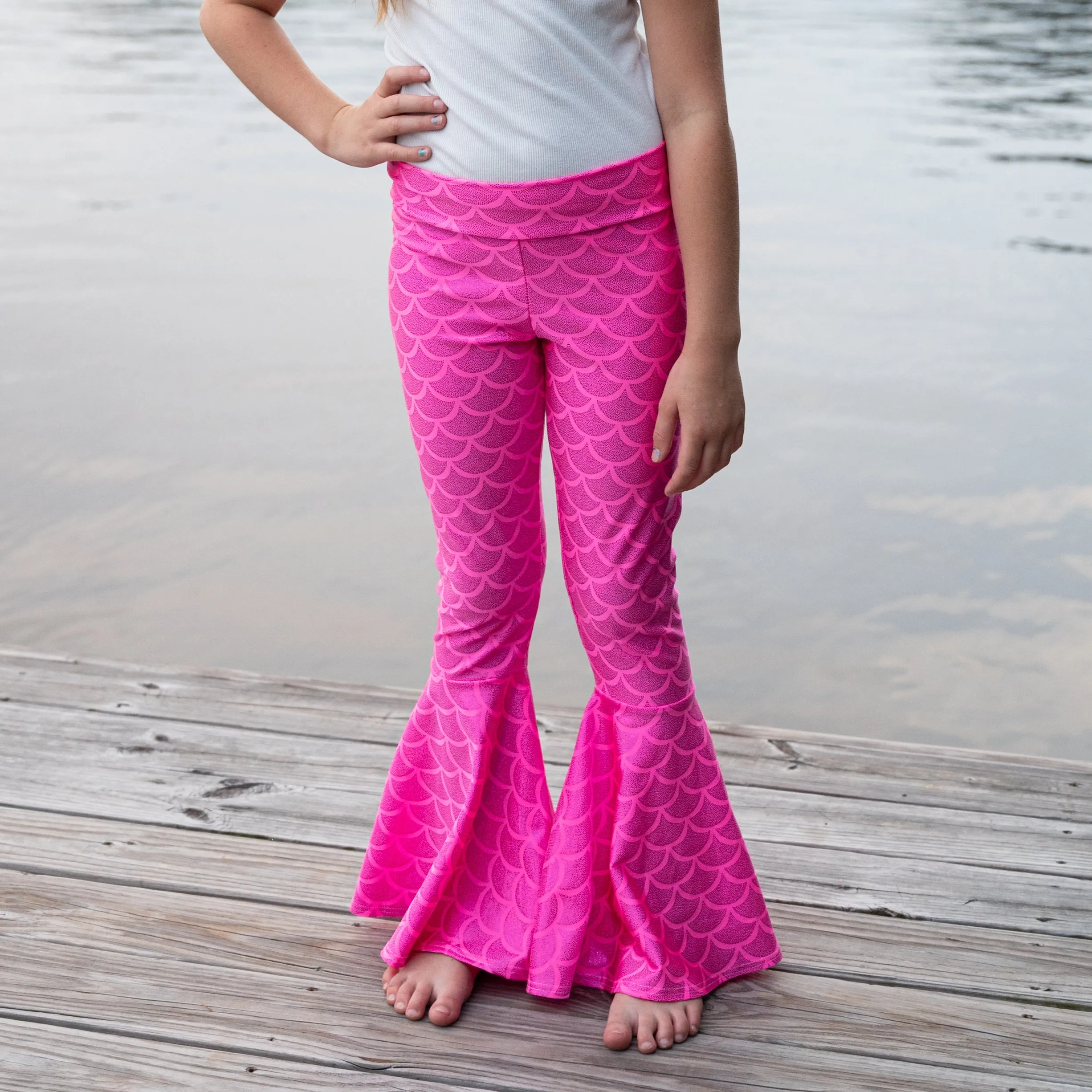 Children's Pink or White Mermaid Scales Bell Bottoms