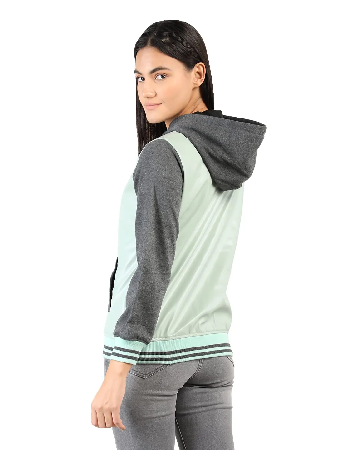 CHKOKKO Women Winter Sports Zipper Hooded Stylish Jacket LightGreenAnthra M