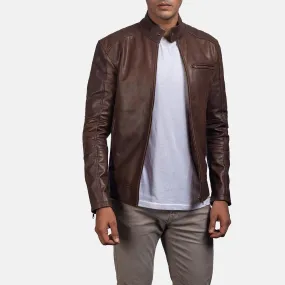 Classic Brown Cowhide Leather Biker Jacket with Quilted Lining