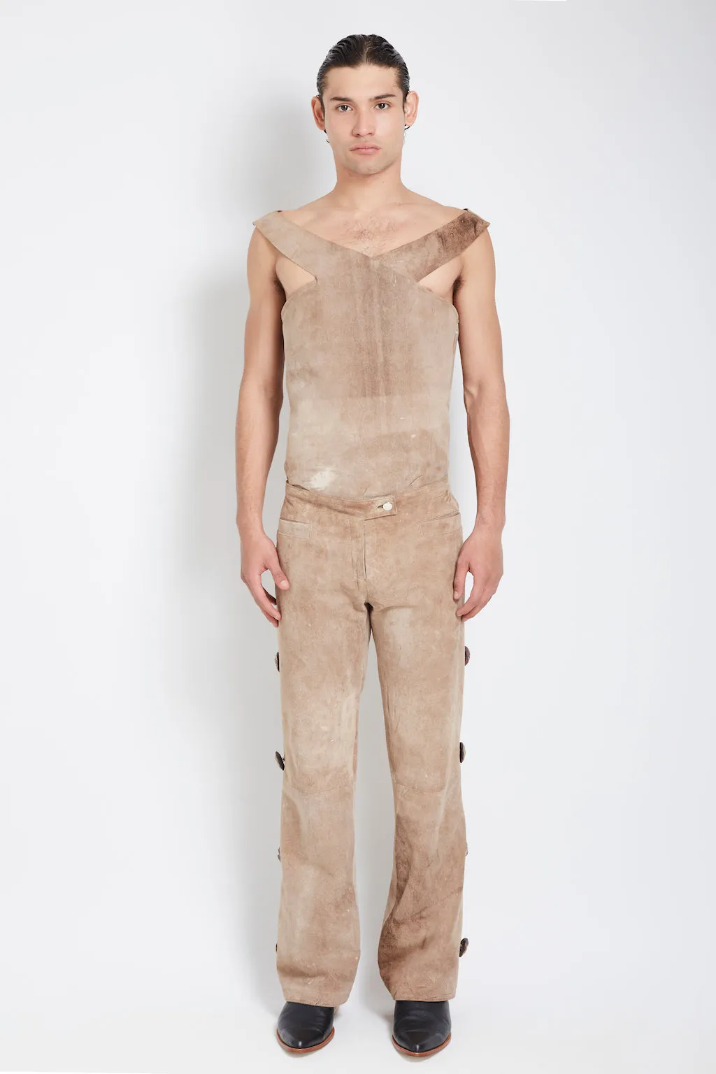 Coqueto: Raw Beige Suede Pants