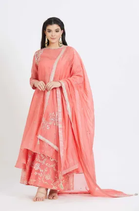 Coral Embroidered Kurta Set