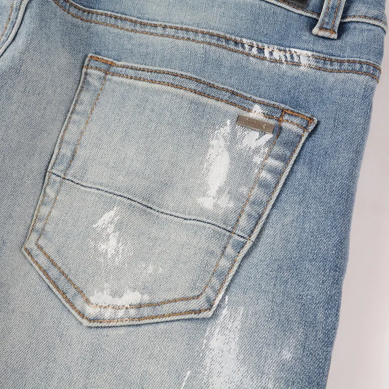 Distressed Silver Rhinestone Slim Blue Jeans