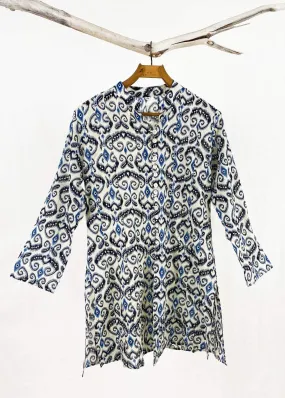 Dolma Blue and Black Sujana Button Up Tunic