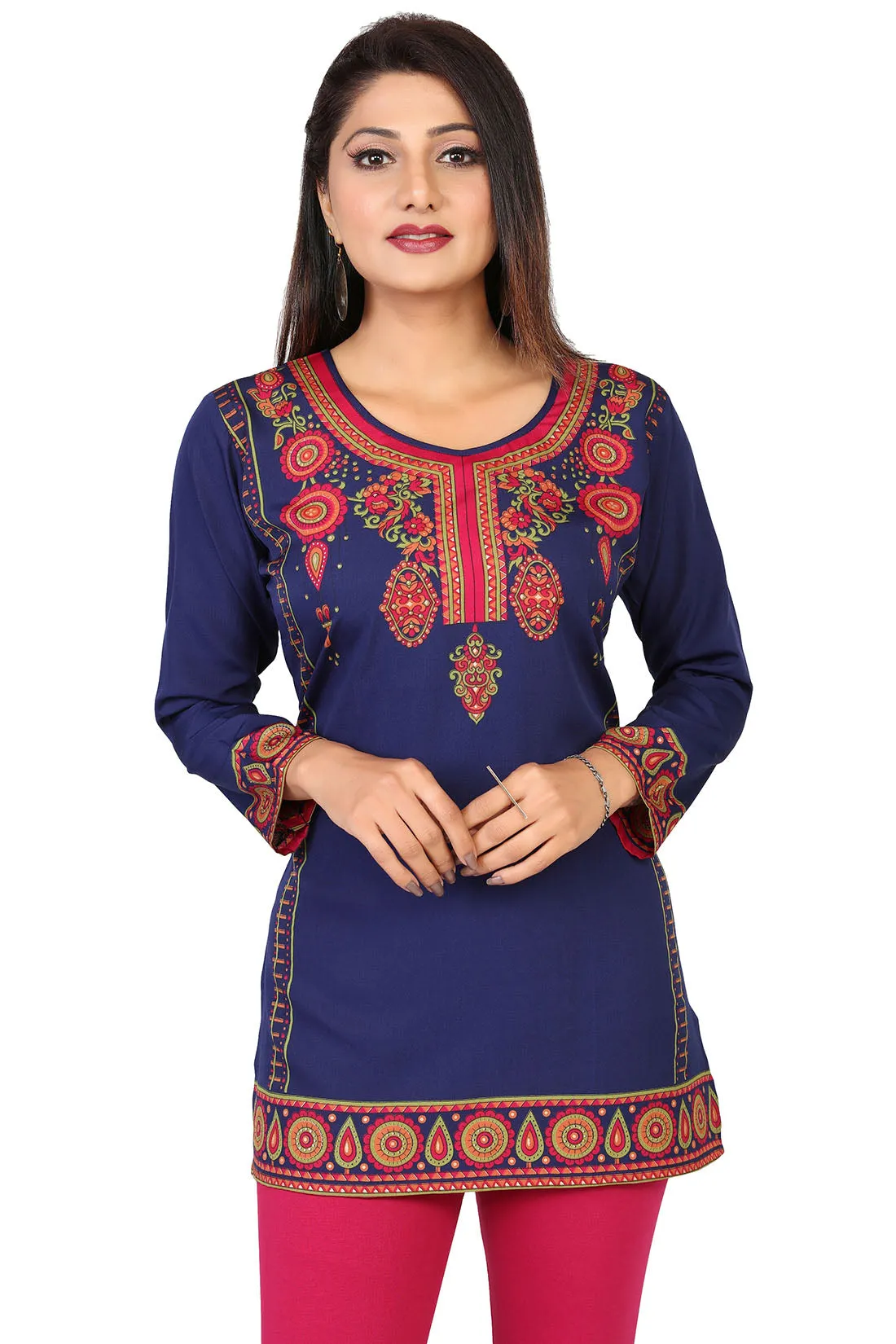 Elegant Blue Printed Indian Clothing Tunic – Stylish Kurti Top for Women