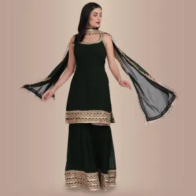 Elegant Garara Set with Gold Accent - Dark Green