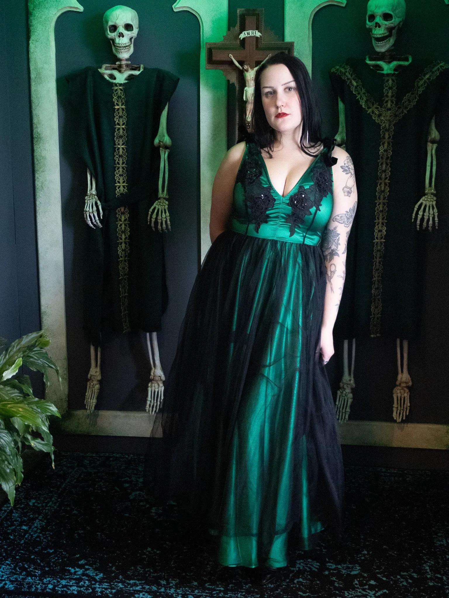 Emerald Embellished Ribbon Gown