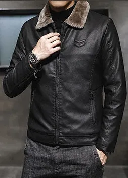 Fashion Mens Winter Thick Black & Brown Leather Jacket