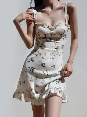 Floral Print Short Elegant Casual New Women For Mini Ruffles Summer Suspender Dress Dress