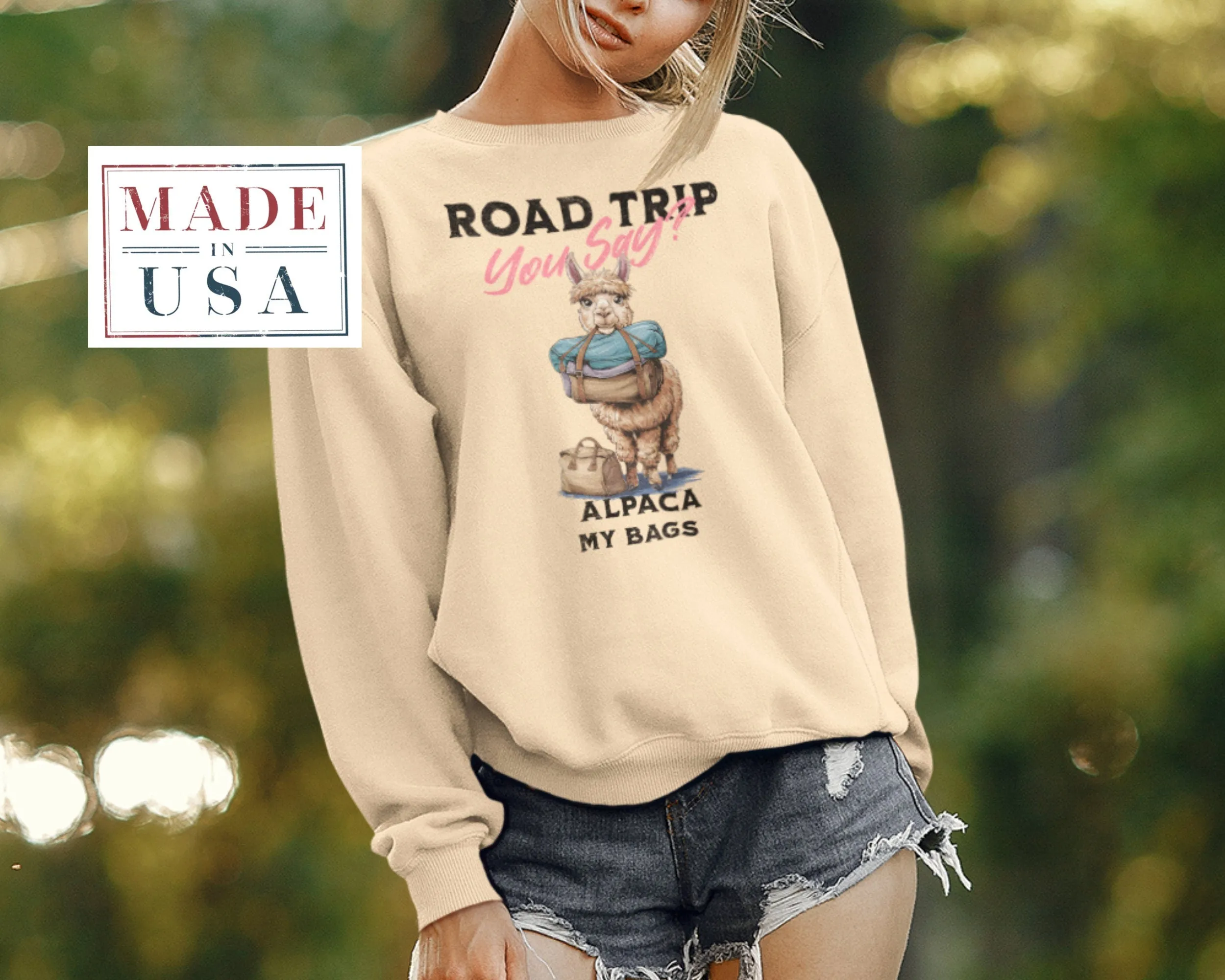 Funny Road Trip T-Shirt, Alpaca My Bags Graphic Tee, Humorous Travel Shirt, Cute Alpaca Illustration, Adventure Lover Gift Sweatshirt