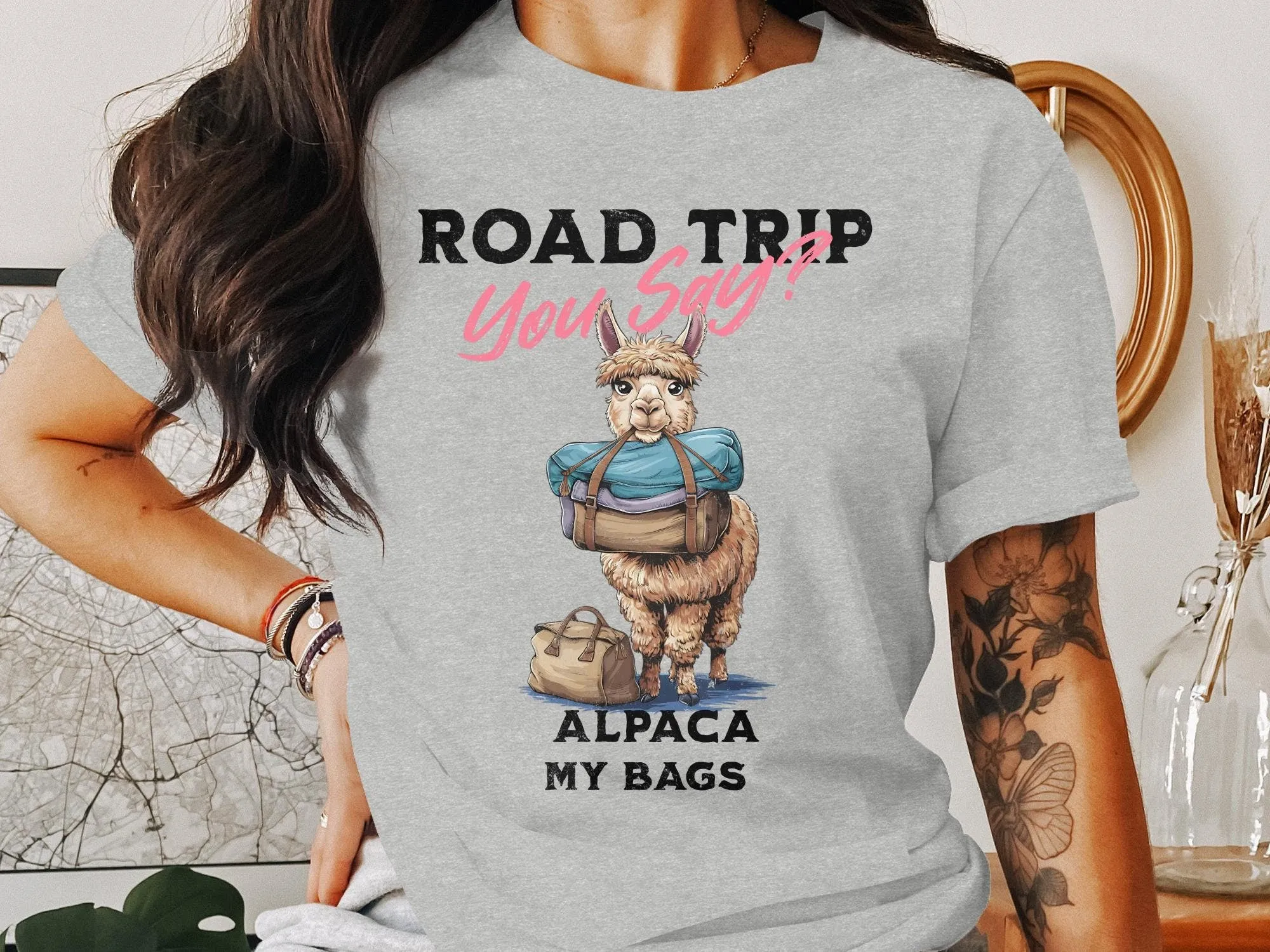 Funny Road Trip T-Shirt, Alpaca My Bags Graphic Tee, Humorous Travel Shirt, Cute Alpaca Illustration, Adventure Lover Gift Sweatshirt