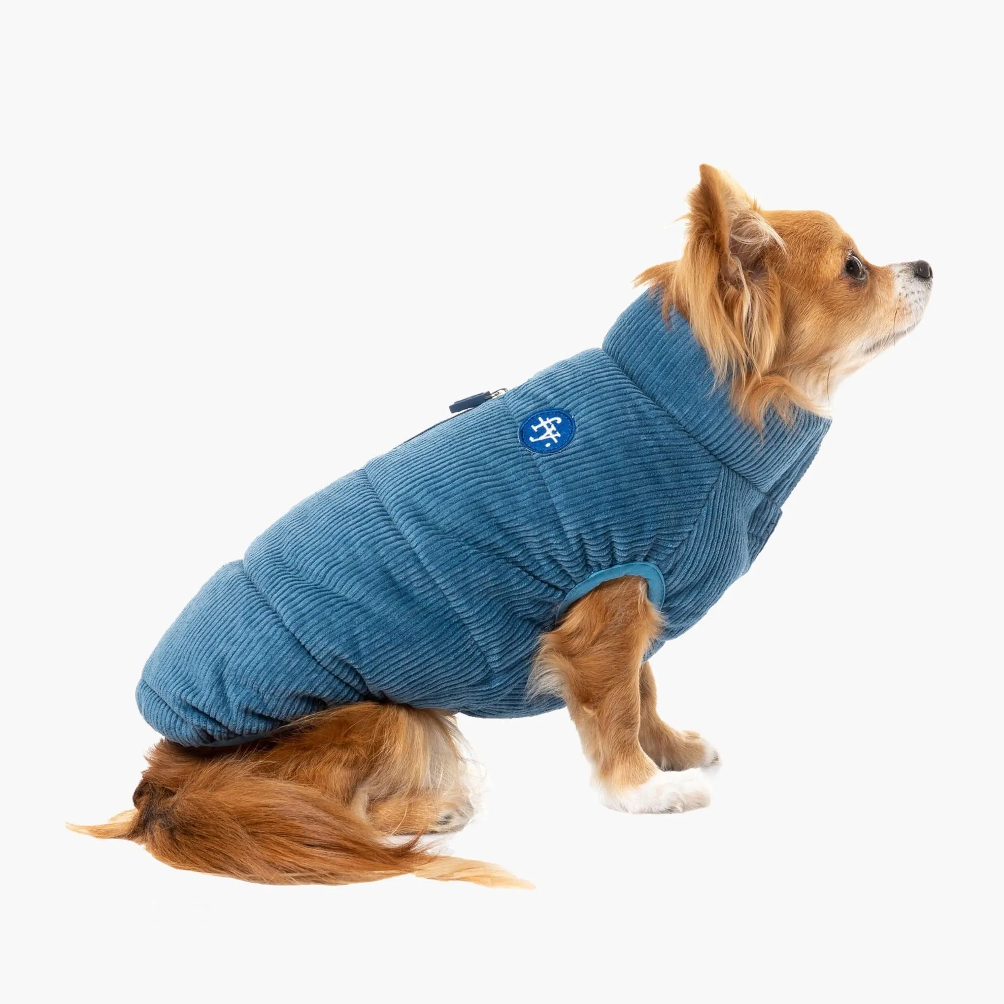 FuzzYard Washed Blue Mosman Corduroy Dog Puffer Jacket | Warmth Meets Style