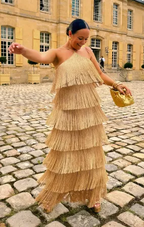 Gatsby Maxi Dress ~ Gold Rush Fringe