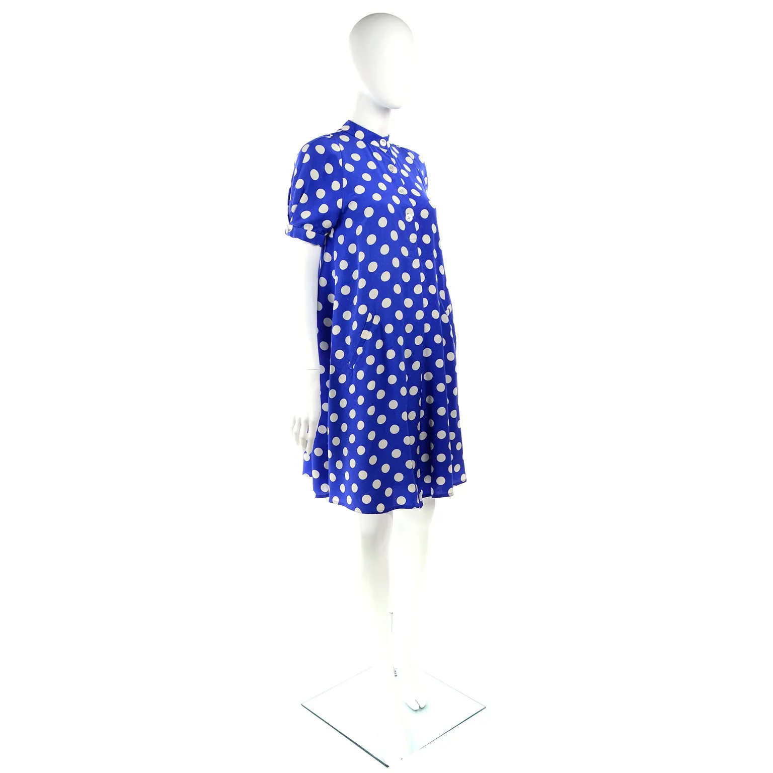 Geoffrey Beene Vintage Silk Blue & White Polka Dot Dress