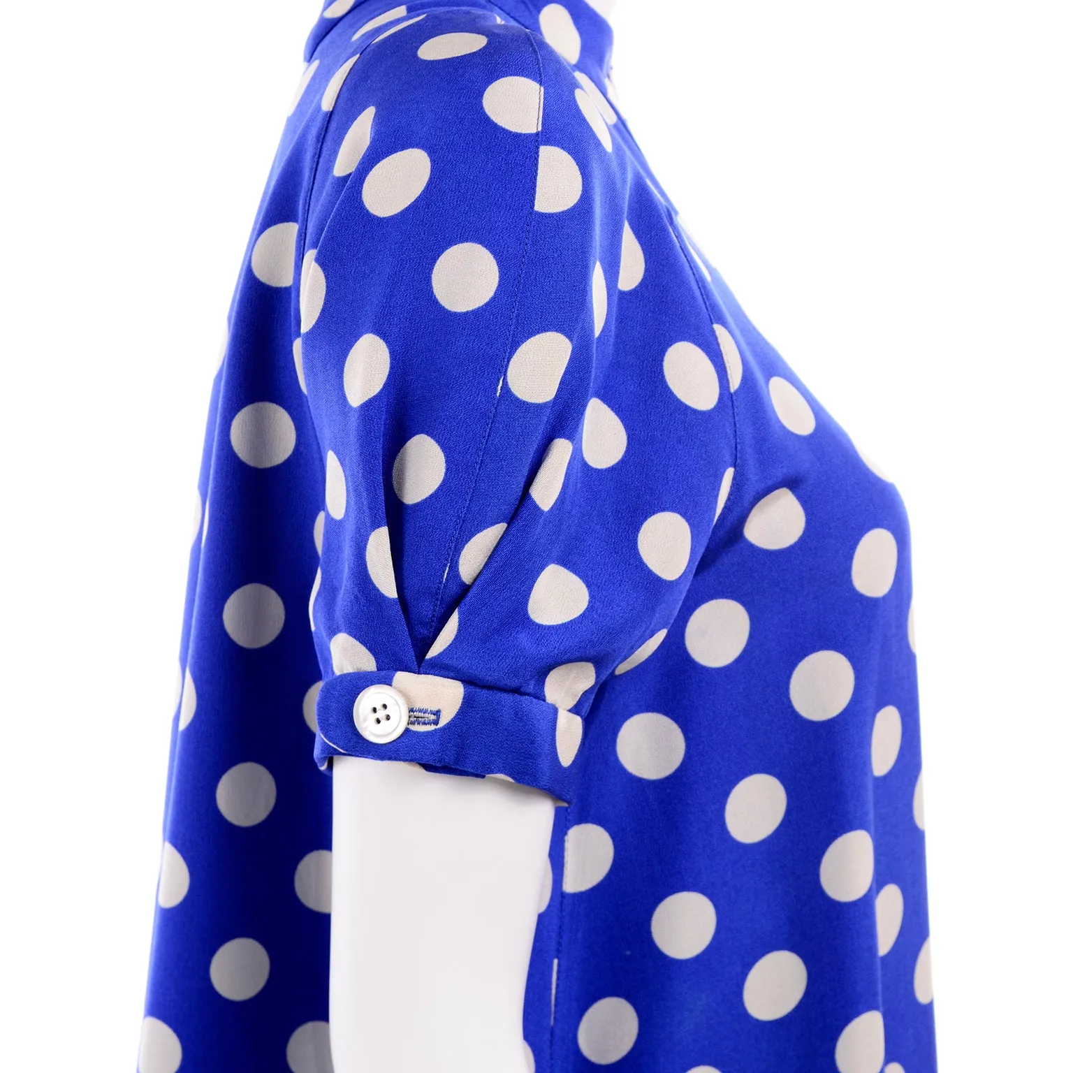 Geoffrey Beene Vintage Silk Blue & White Polka Dot Dress