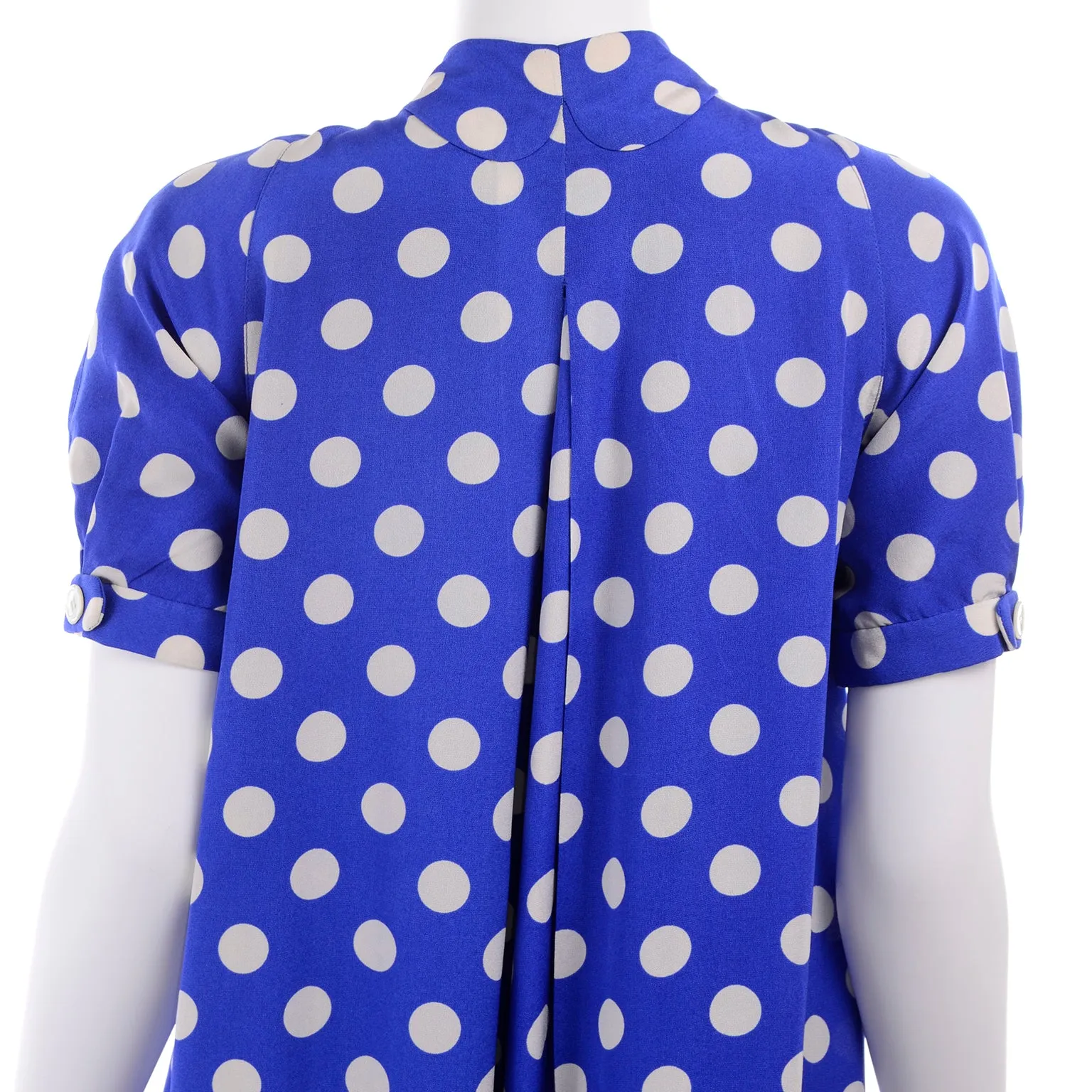 Geoffrey Beene Vintage Silk Blue & White Polka Dot Dress